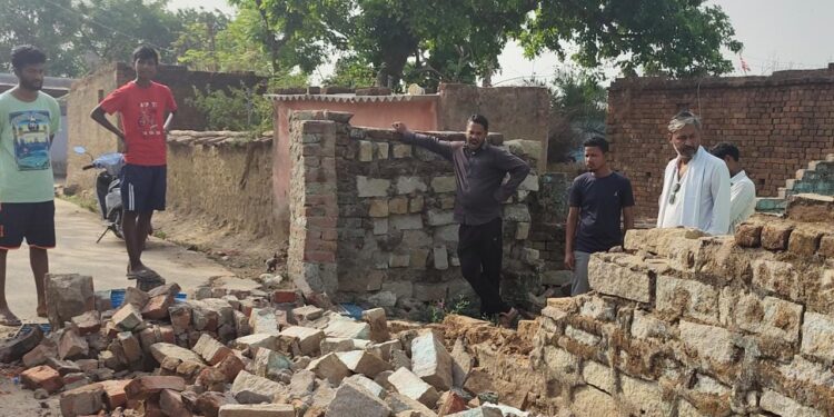 A view of damaged wall in Ranchi's Tiril