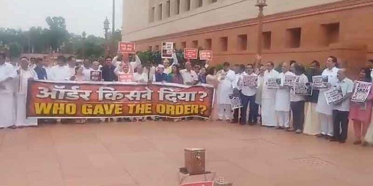 Opposition Targets Amit Shah, Protests Outside Lok Sabha Asking ‘Who Gave the Order’